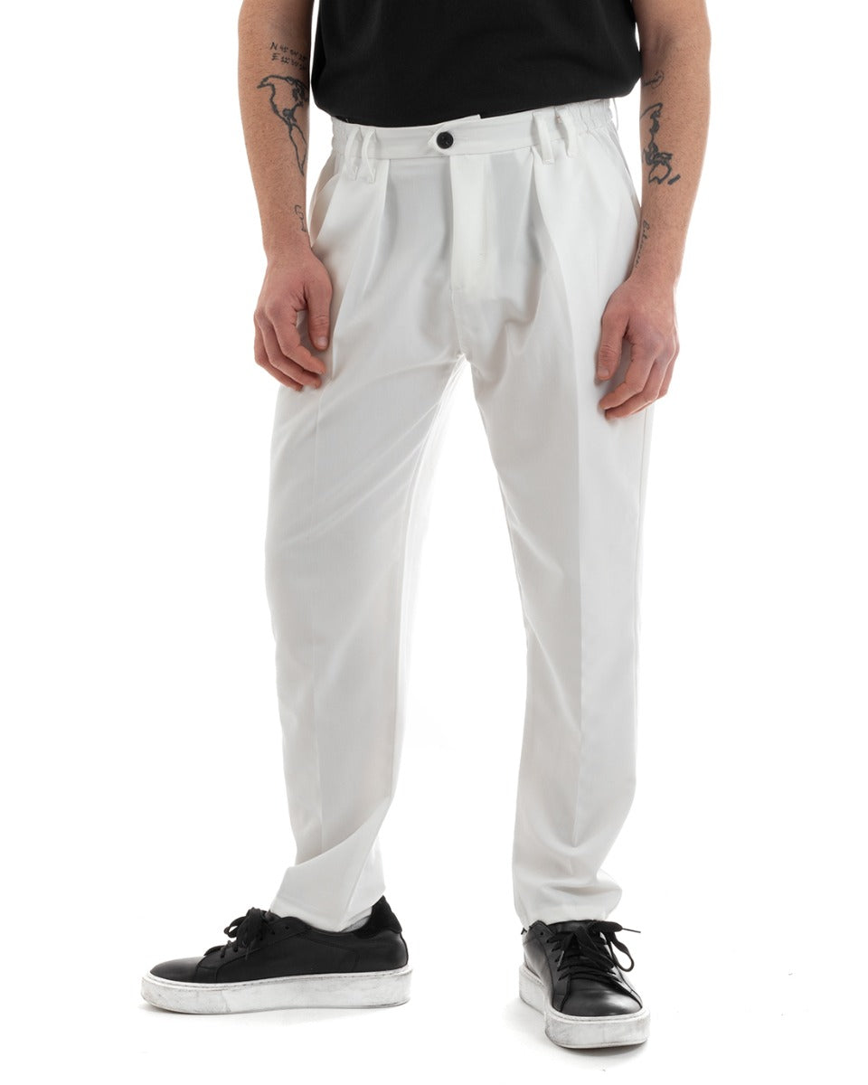 Pantaloni Uomo Pantalaccio Comodo Viscosa Con Elastico Con Pinces Straight Fit Tinta Unita Bianco GIOSAL-P5649A