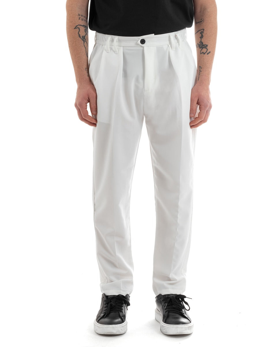 Pantaloni Uomo Pantalaccio Comodo Viscosa Con Elastico Con Pinces Straight Fit Tinta Unita Bianco GIOSAL-P5649A