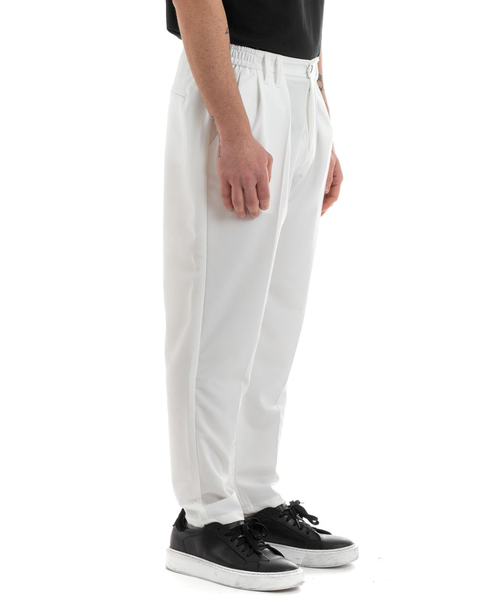 Pantaloni Uomo Pantalaccio Comodo Viscosa Con Elastico Con Pinces Straight Fit Tinta Unita Bianco GIOSAL-P5649A