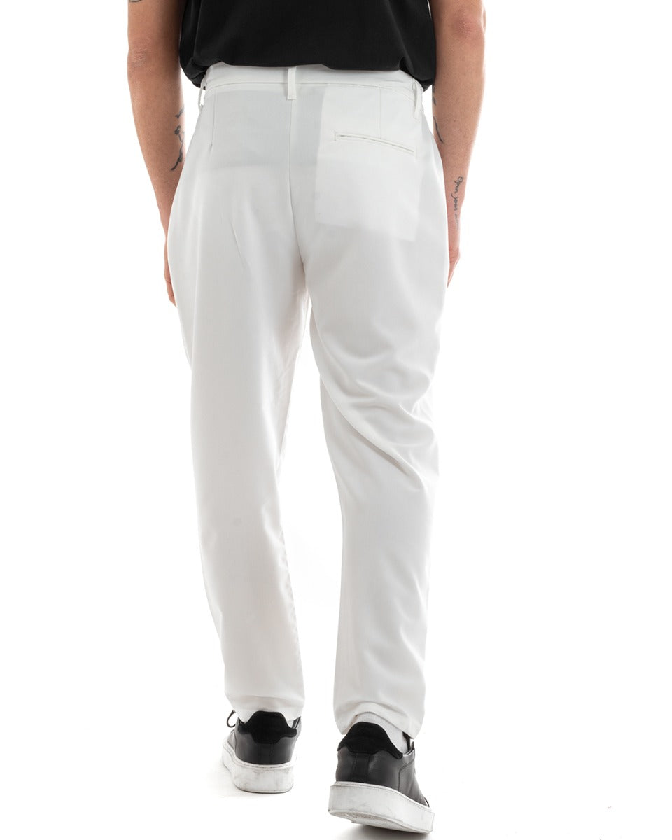Pantaloni Uomo Pantalaccio Comodo Viscosa Con Elastico Con Pinces Straight Fit Tinta Unita Bianco GIOSAL-P5649A