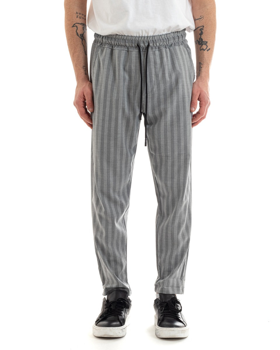 Pantaloni Uomo Pantalaccio Comodo Regular Fit Gessato Con Elastico Casual Grigio Rigato GIOSAL-P5653A