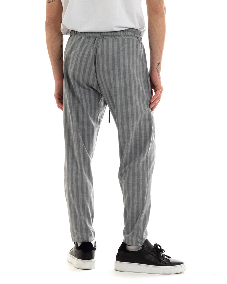 Pantaloni Uomo Pantalaccio Comodo Regular Fit Gessato Con Elastico Casual Grigio Rigato GIOSAL-P5653A