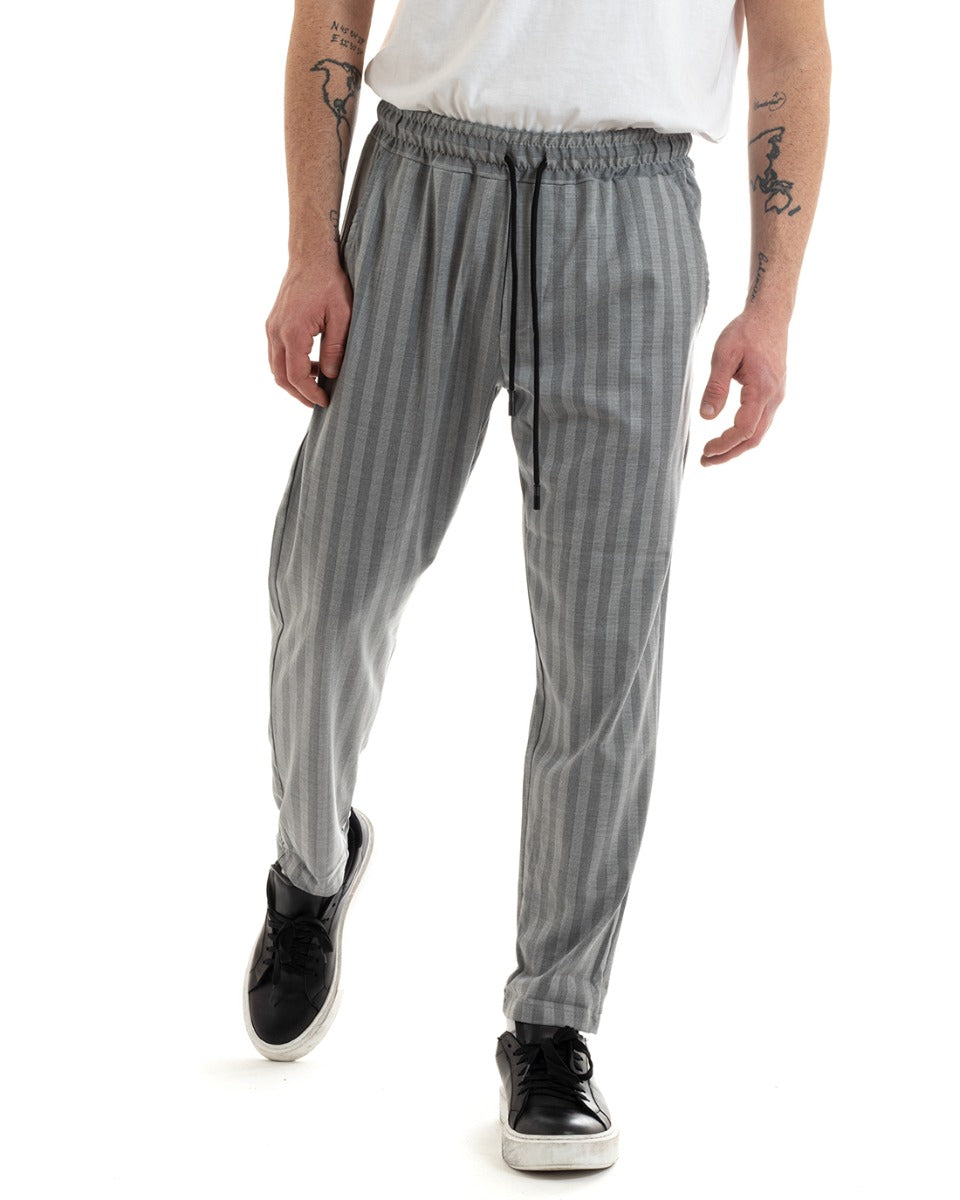 Pantaloni Uomo Pantalaccio Comodo Regular Fit Gessato Con Elastico Casual Grigio Rigato GIOSAL-P5653A