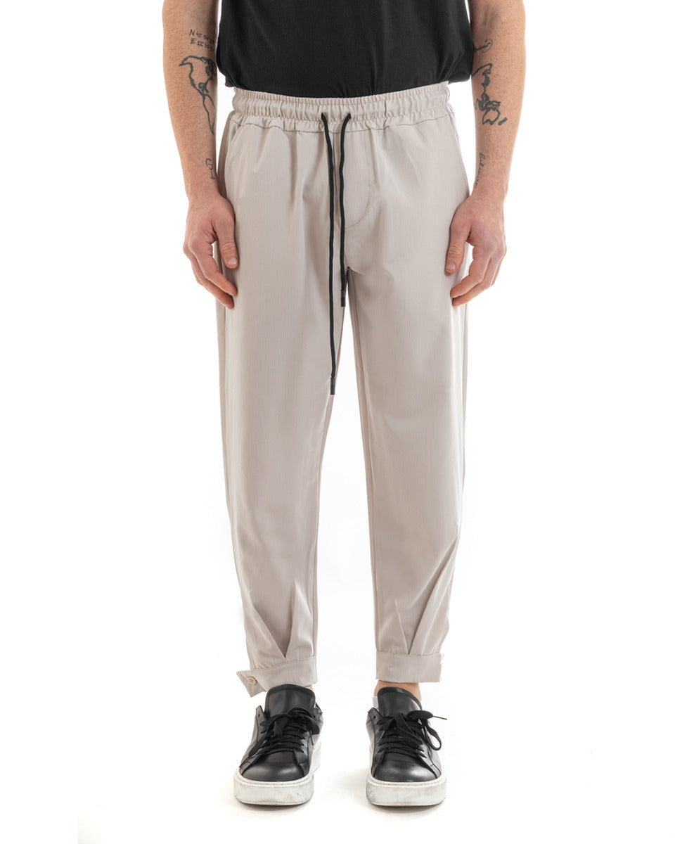 Pantaloni Uomo Pantalaccio Viscosa Jogger Con Tasche America Con Elastico Casual Tinta Unita Beige GIOSAL-P5655A
