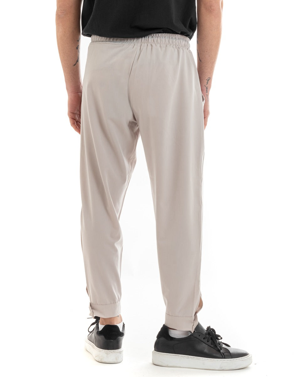Pantaloni Uomo Pantalaccio Viscosa Jogger Con Tasche America Con Elastico Casual Tinta Unita Beige GIOSAL-P5655A