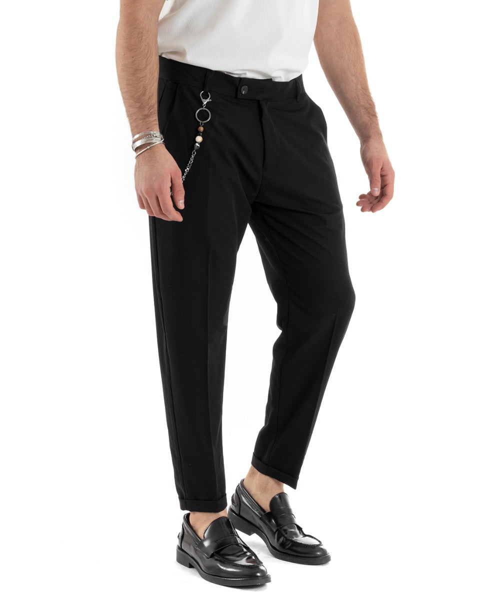 Pantaloni Uomo Viscosa Classico Abbottonatura Allungata Casual Nero GIOSAL-P5658A