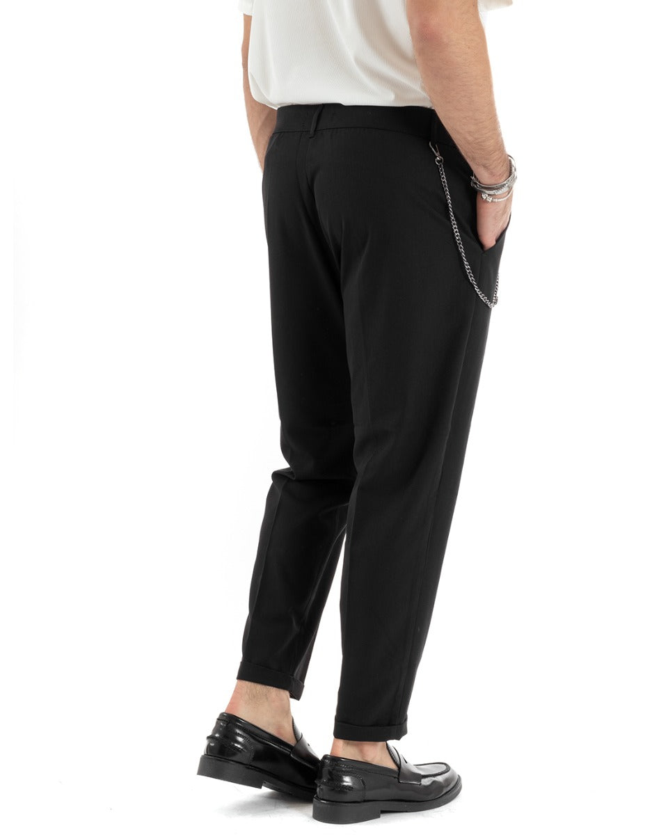 Pantaloni Uomo Viscosa Classico Abbottonatura Allungata Casual Nero GIOSAL-P5658A