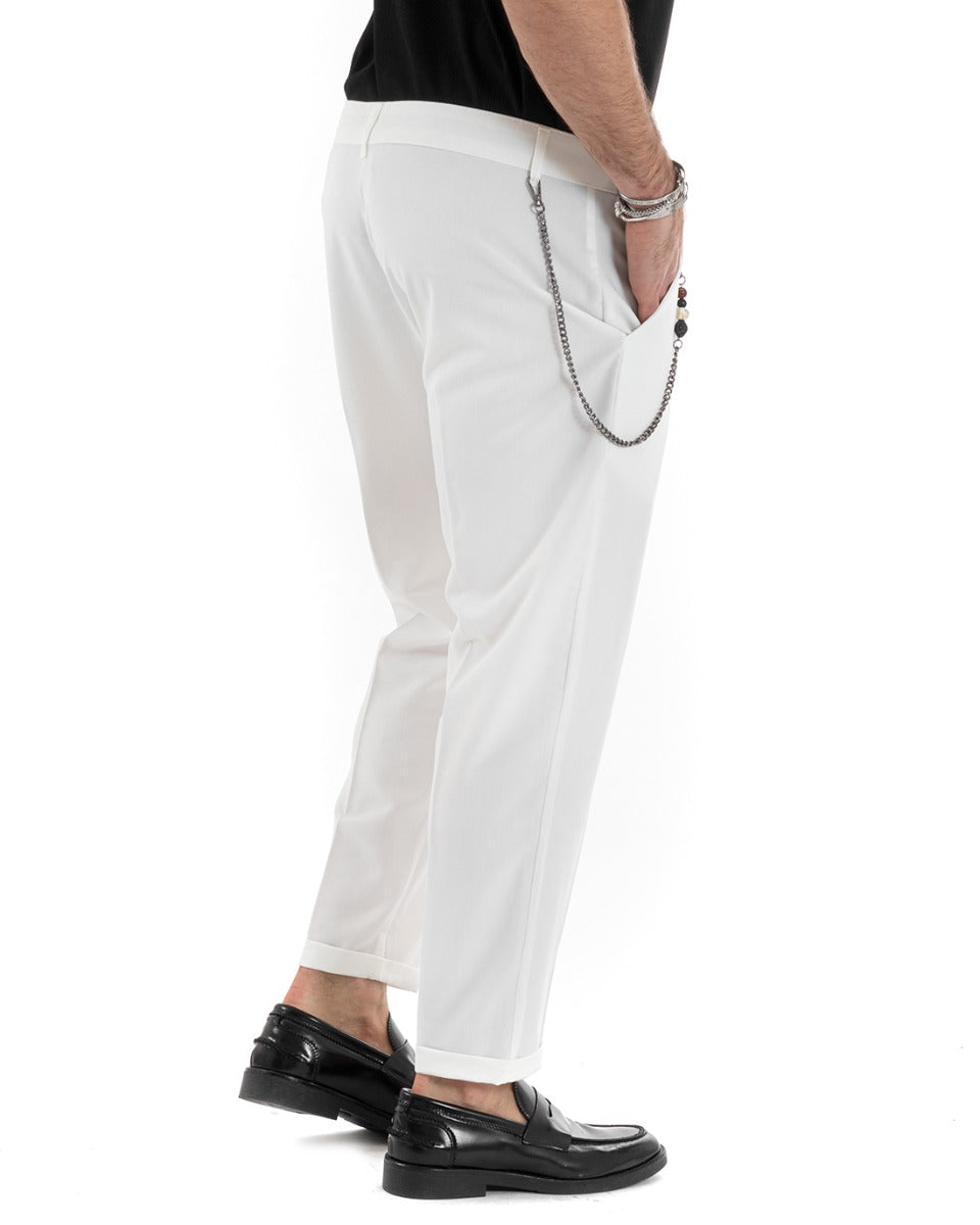 Pantaloni Uomo Viscosa Tasca America Classico Abbottonatura Allungata Casual Bianco GIOSAL-P5659A