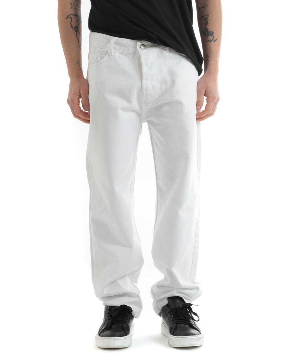 Pantaloni Uomo Lungo Jeans Tinta Unita Cinque Tasche Bianco Straight Fit GIOSAL-P5667A