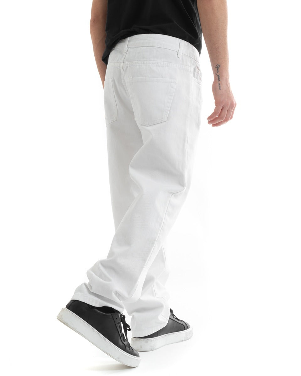 Pantaloni Uomo Lungo Jeans Tinta Unita Cinque Tasche Bianco Straight Fit GIOSAL-P5667A