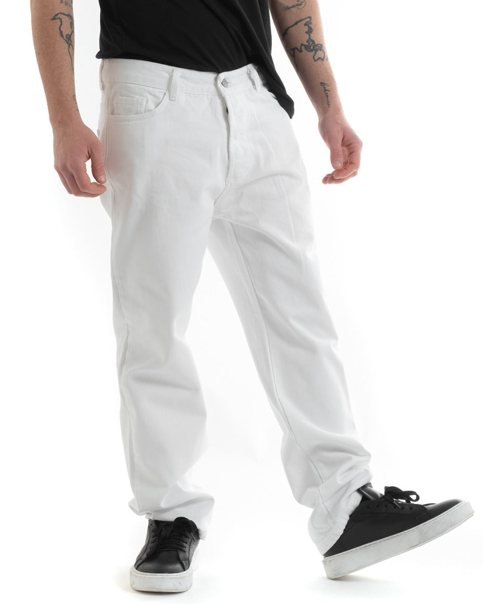 Pantaloni Uomo Lungo Jeans Tinta Unita Cinque Tasche Bianco Straight Fit GIOSAL-P5667A