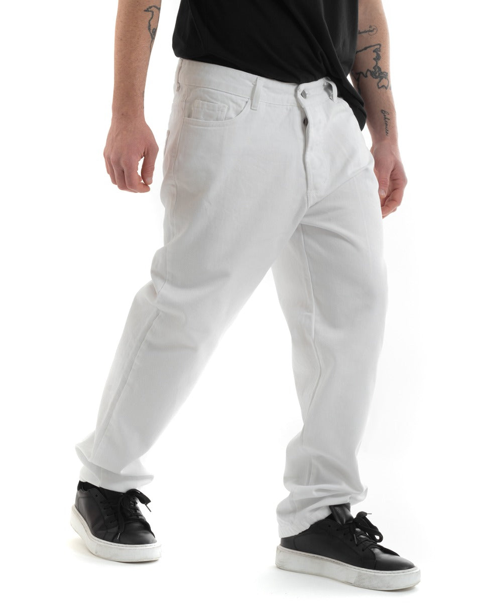 Pantaloni Uomo Lungo Jeans Tinta Unita Cinque Tasche Bianco Straight Fit GIOSAL-P5667A