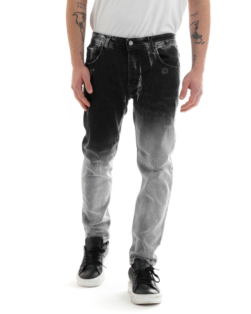 Pantaloni Jeans Uomo Slim Fit Denim Sfumato Nero Con Rotture Cinque Tasche GIOSAL-P5670A