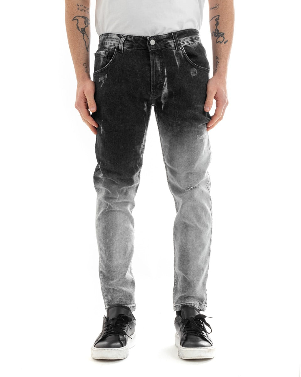Pantaloni Jeans Uomo Slim Fit Denim Sfumato Nero Con Rotture Cinque Tasche GIOSAL-P5670A