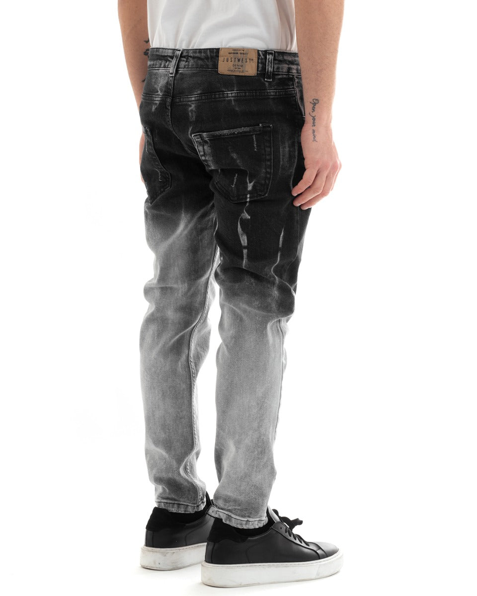 Pantaloni Jeans Uomo Slim Fit Denim Sfumato Nero Con Rotture Cinque Tasche GIOSAL-P5670A