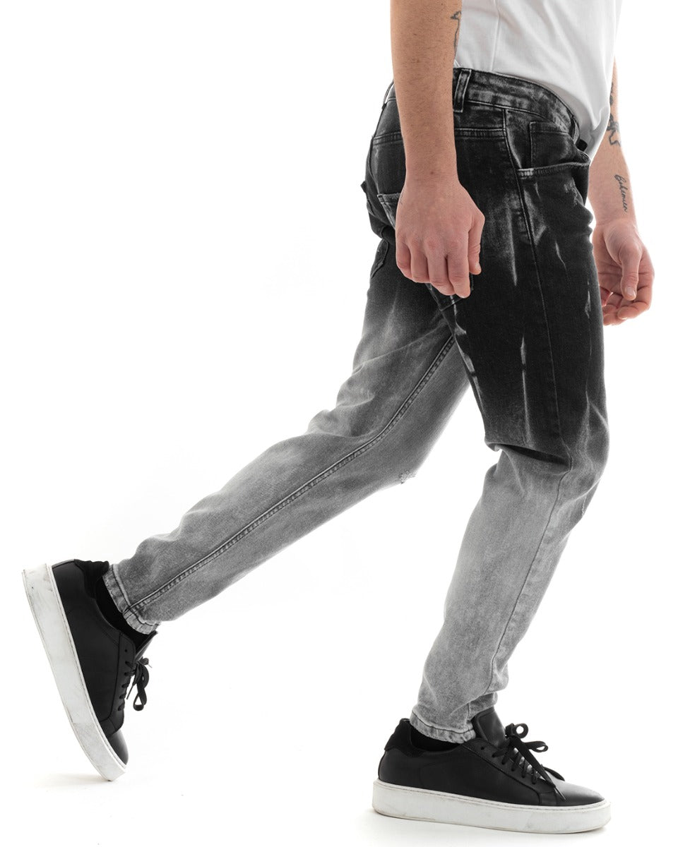Pantaloni Jeans Uomo Slim Fit Denim Sfumato Nero Con Rotture Cinque Tasche GIOSAL-P5670A