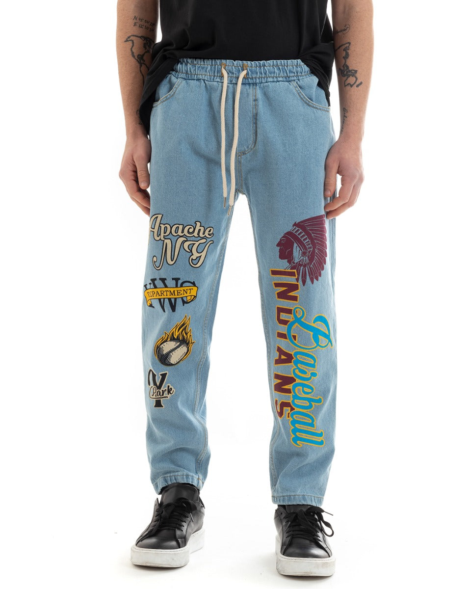 Pantaloni Jeans Uomo Loose Fit Denim Pantalaccio Con Stampa GIOSAL-P5675A