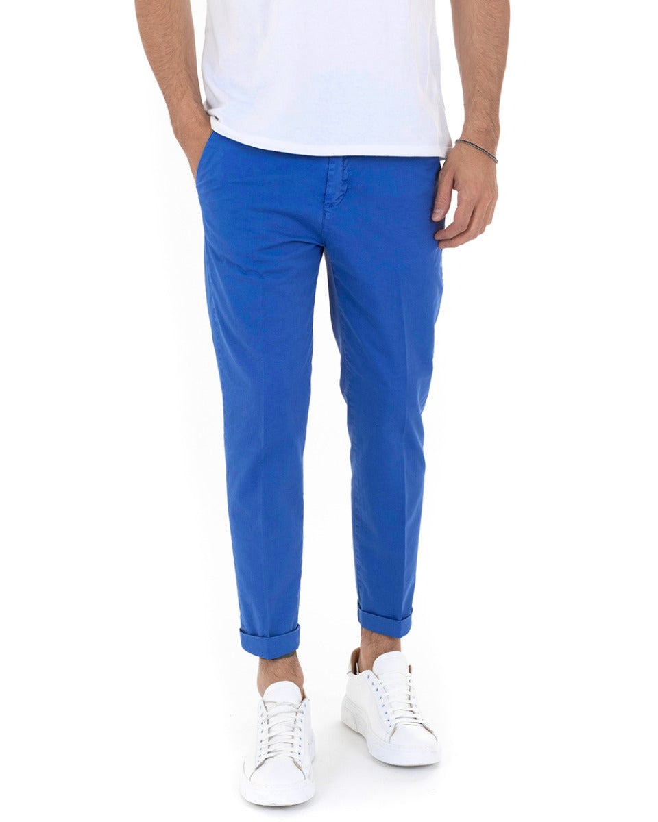 Pantaloni Uomo Cotone Tasca America Capri Sartoriale Slim Blu Royal GIOSAL-P5690A