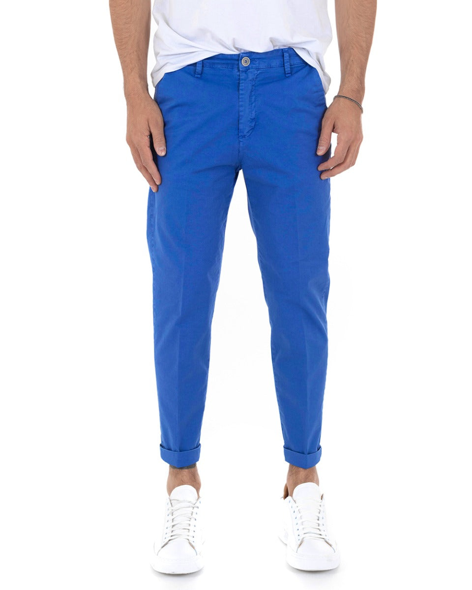Pantaloni Uomo Cotone Tasca America Capri Sartoriale Slim Blu Royal GIOSAL-P5690A