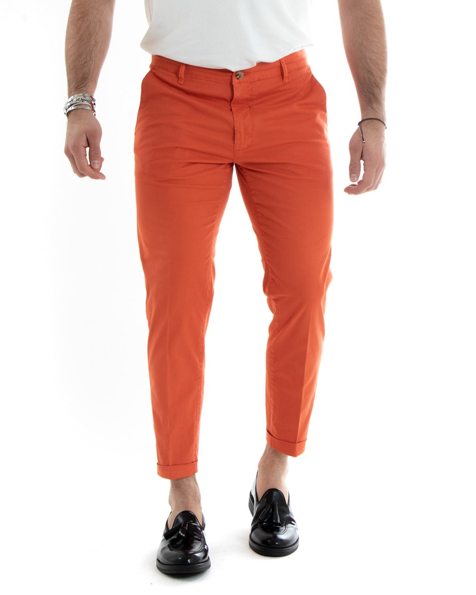 Pantaloni Uomo Cotone Tasca America Chinos Capri Sartoriale Slim Fit Casual Arancione GIOSAL-P5691A