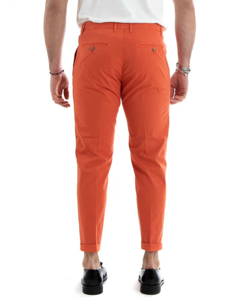 Pantaloni Uomo Cotone Tasca America Chinos Capri Sartoriale Slim Fit Casual Arancione GIOSAL-P5691A