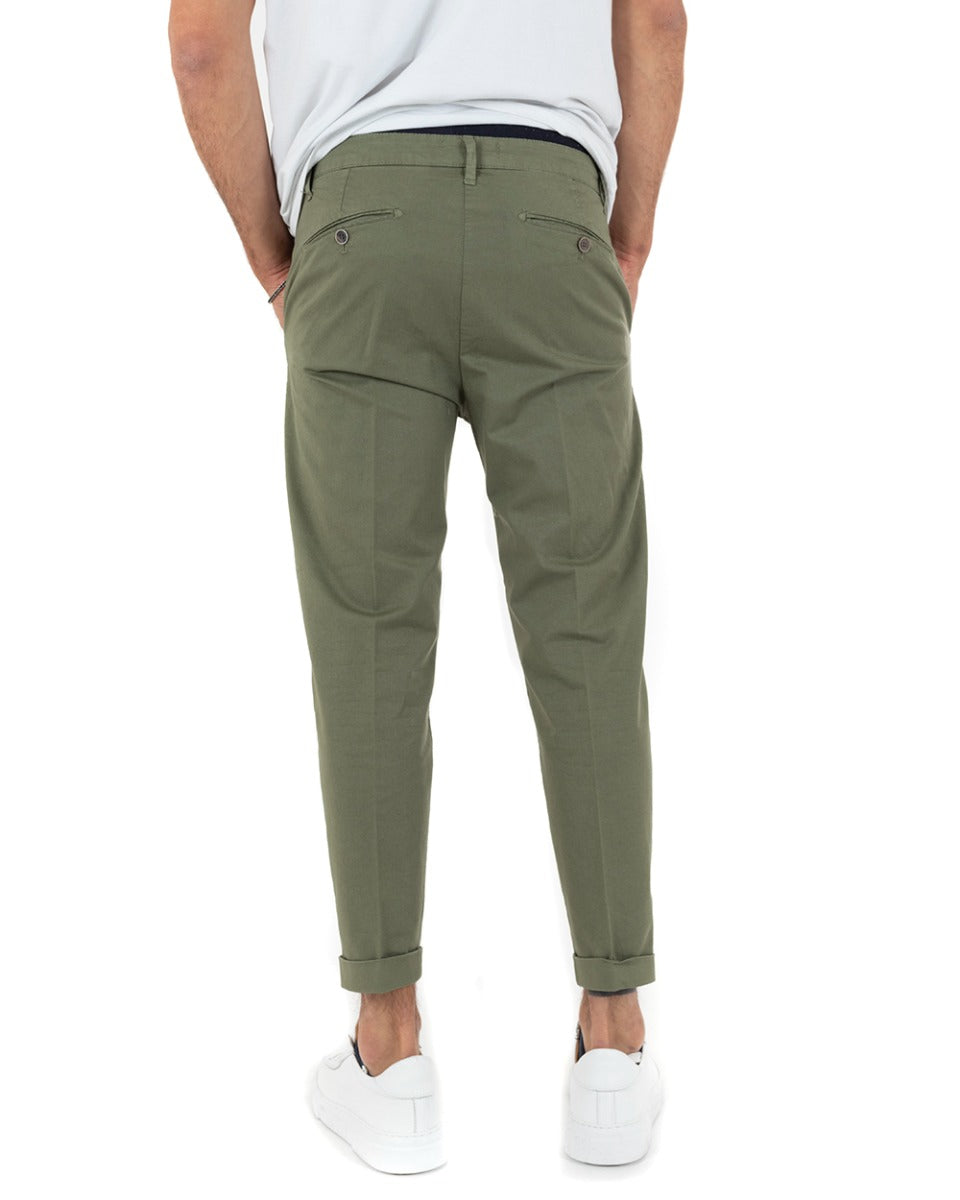 Pantaloni Uomo Cotone Tasca America Chinos Capri Sartoriale Slim Fit Casual Verde GIOSAL-P5692A
