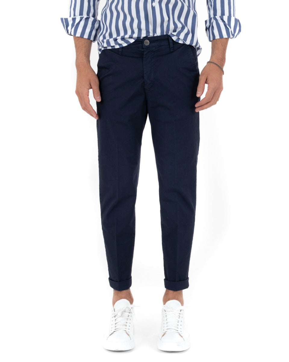 Pantaloni Uomo Cotone Tasca America Capri Sartoriale Slim Blu GIOSAL-P5696A
