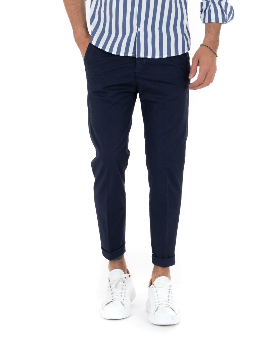 Pantaloni Uomo Cotone Tasca America Chinos Capri Sartoriale Slim Fit Casual Blu GIOSAL-P5696A