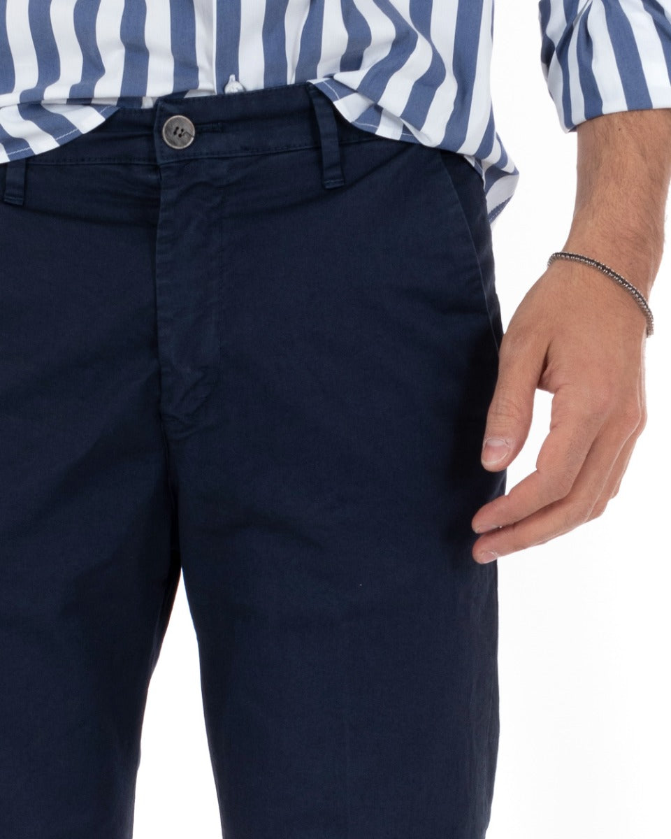 Pantaloni Uomo Cotone Tasca America Chinos Capri Sartoriale Slim Fit Casual Blu GIOSAL-P5696A