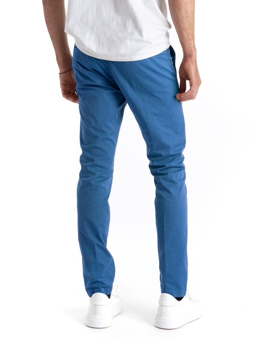 Pantaloni Uomo Cotone Tasca America Chinos Sartoriale Slim Fit Casual Azzurro GIOSAL-P5697A