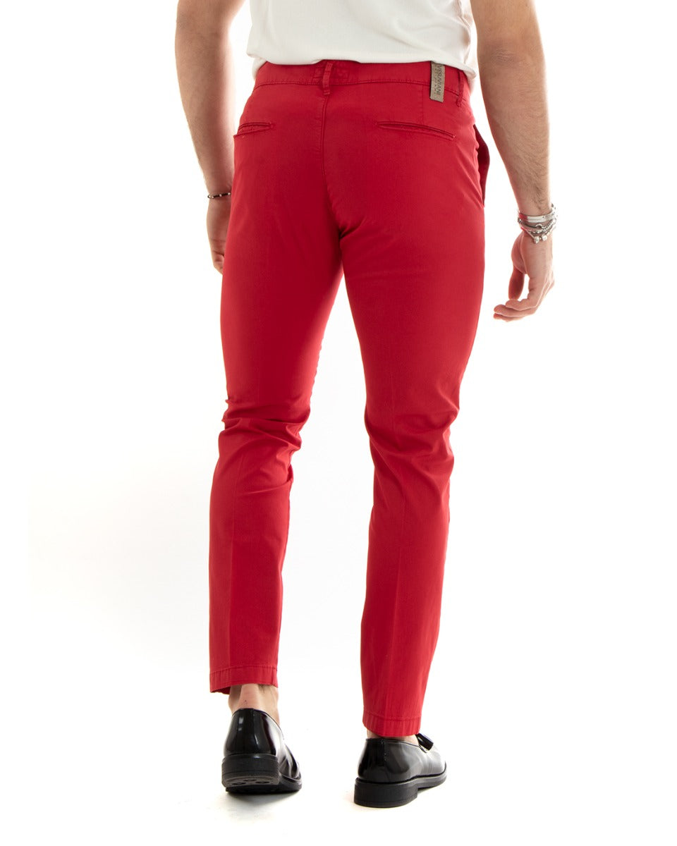 Pantaloni Uomo Cotone Tasca America Chinos Sartoriale Slim Fit Casual Rosso GIOSAL-P5699A