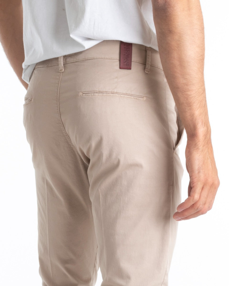 Pantaloni Uomo Cotone Con Tasca America Chinos Sartoriale Slim Fit Casual Beige GIOSAL-P5701A