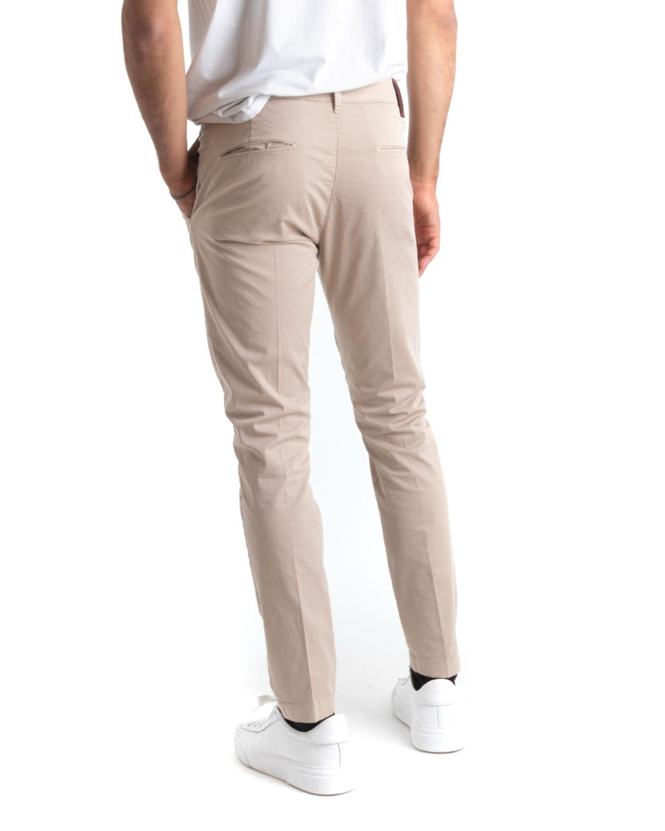 Pantaloni Uomo Cotone Con Tasca America Chinos Sartoriale Slim Fit Casual Beige GIOSAL-P5701A