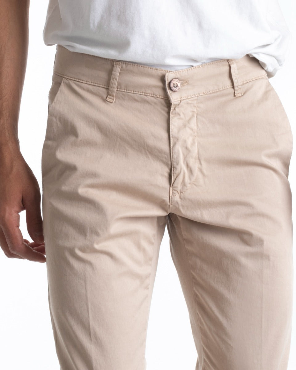 Pantaloni Uomo Cotone Con Tasca America Chinos Sartoriale Slim Fit Casual Beige GIOSAL-P5701A