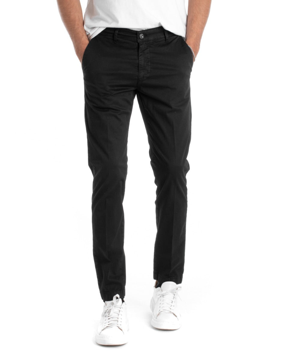 Pantaloni Uomo Cotone Tasca America Chinos Sartoriale Slim Fit Casual Nero GIOSAL-P5702A