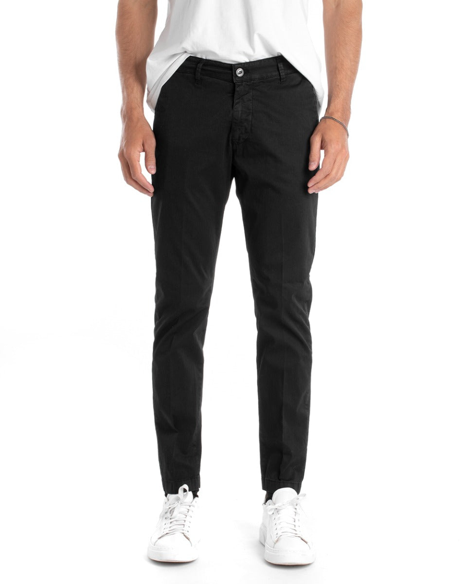 Pantaloni Uomo Cotone Tasca America Chinos Sartoriale Slim Fit Casual Nero GIOSAL-P5702A