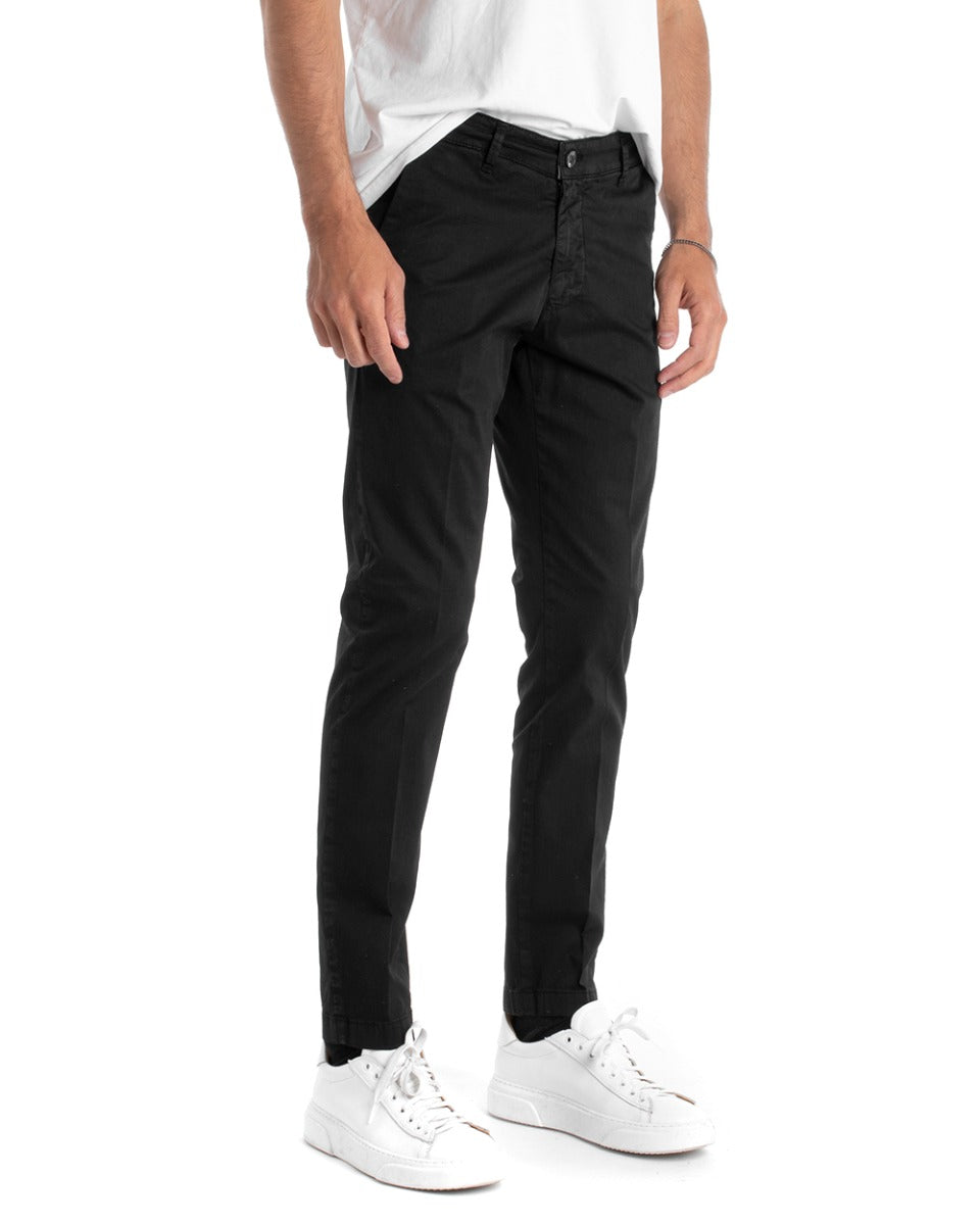 Pantaloni Uomo Cotone Tasca America Chinos Sartoriale Slim Fit Casual Nero GIOSAL-P5702A