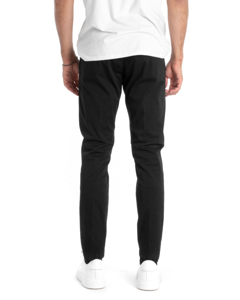 Pantaloni Uomo Cotone Tasca America Chinos Sartoriale Slim Fit Casual Nero GIOSAL-P5702A