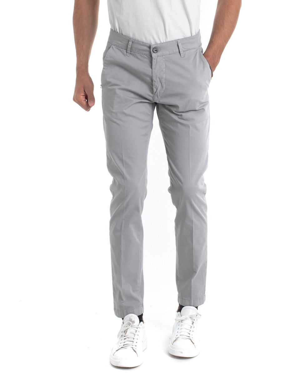 Pantaloni Uomo Cotone Tasca America Chinos Sartoriale Slim Fit Casual Grigio Chiaro GIOSAL-P5703A