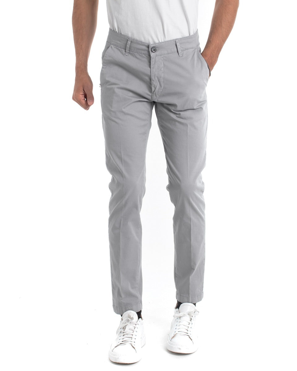 Pantaloni Uomo Cotone Con Tasca America Chinos Sartoriale Slim Fit Casual Grigio Chiaro GIOSAL-P5703A