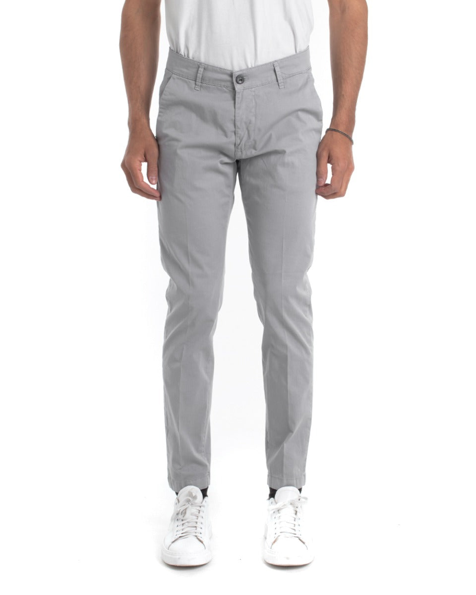Pantaloni Uomo Cotone Con Tasca America Chinos Sartoriale Slim Fit Casual Grigio Chiaro GIOSAL-P5703A