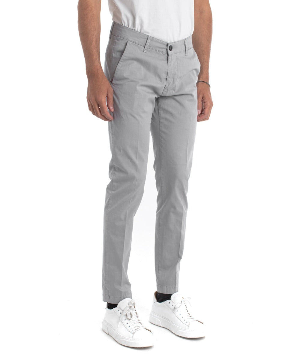 Pantaloni Uomo Cotone Con Tasca America Chinos Sartoriale Slim Fit Casual Grigio Chiaro GIOSAL-P5703A