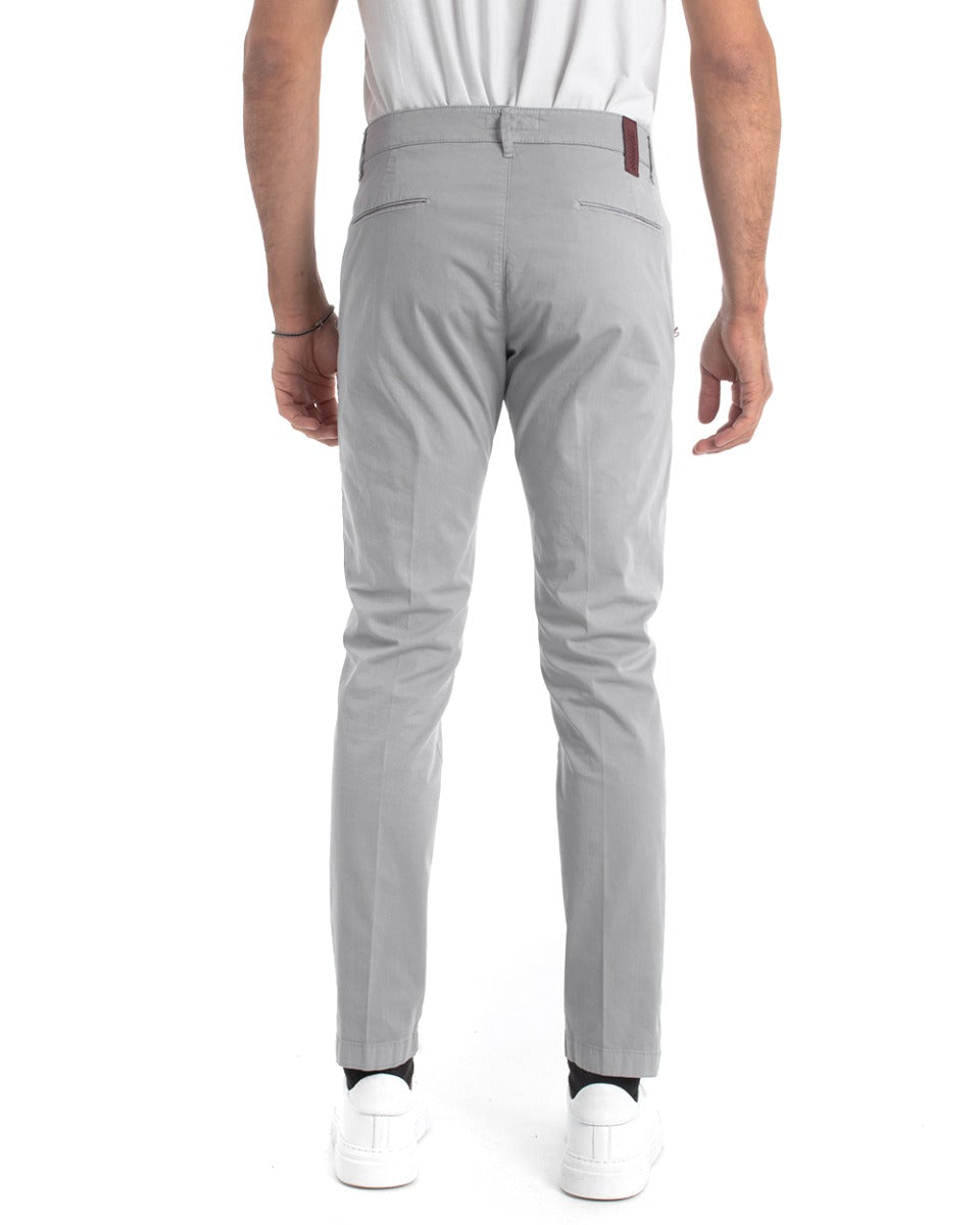 Pantaloni Uomo Cotone Con Tasca America Chinos Sartoriale Slim Fit Casual Grigio Chiaro GIOSAL-P5703A