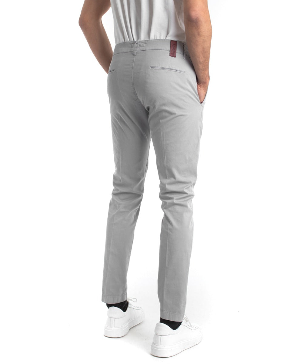 Pantaloni Uomo Cotone Con Tasca America Chinos Sartoriale Slim Fit Casual Grigio Chiaro GIOSAL-P5703A