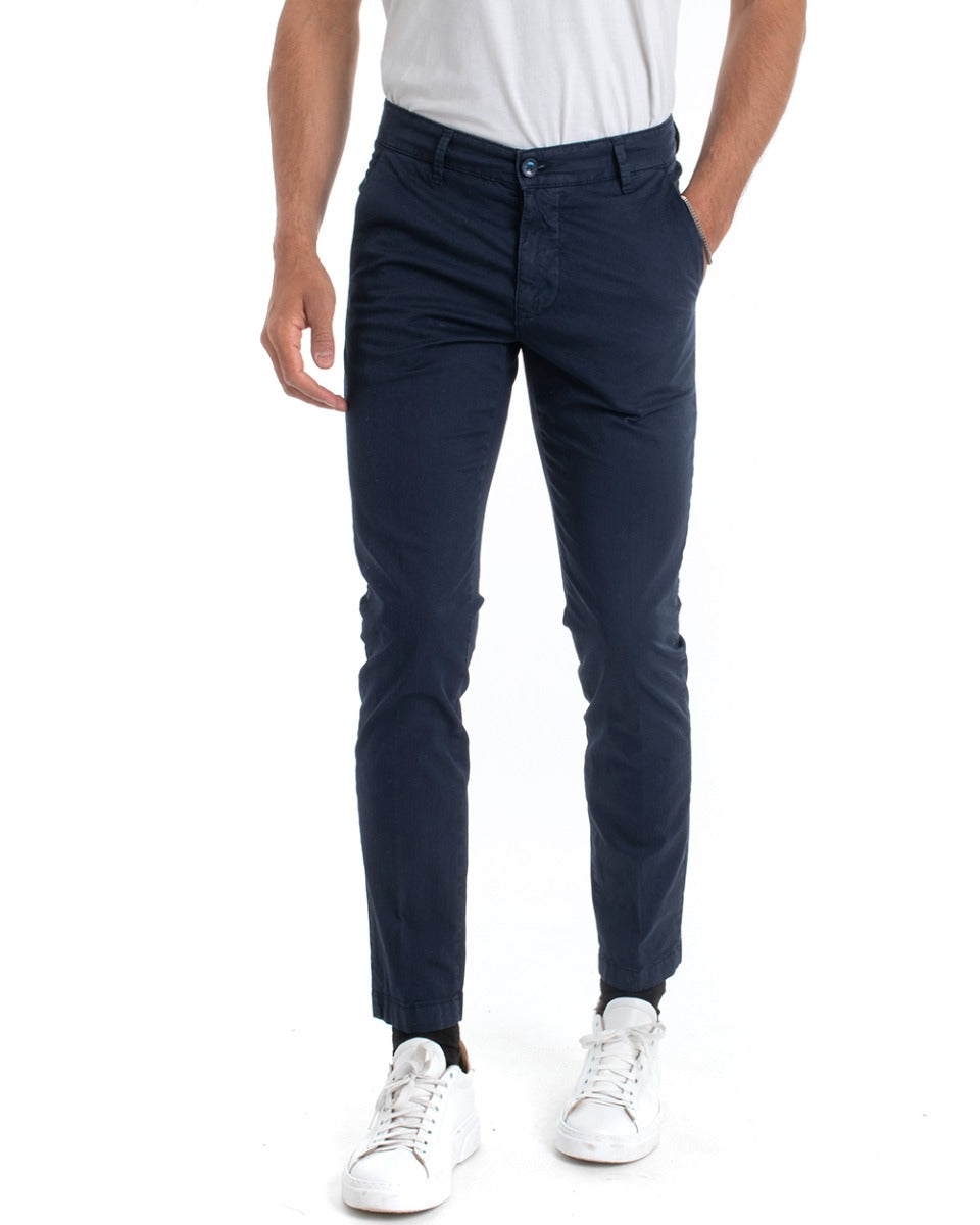 Pantaloni Uomo Cotone Tasca America Chinos Sartoriale Slim Fit Casual Blu GIOSAL-P5704A