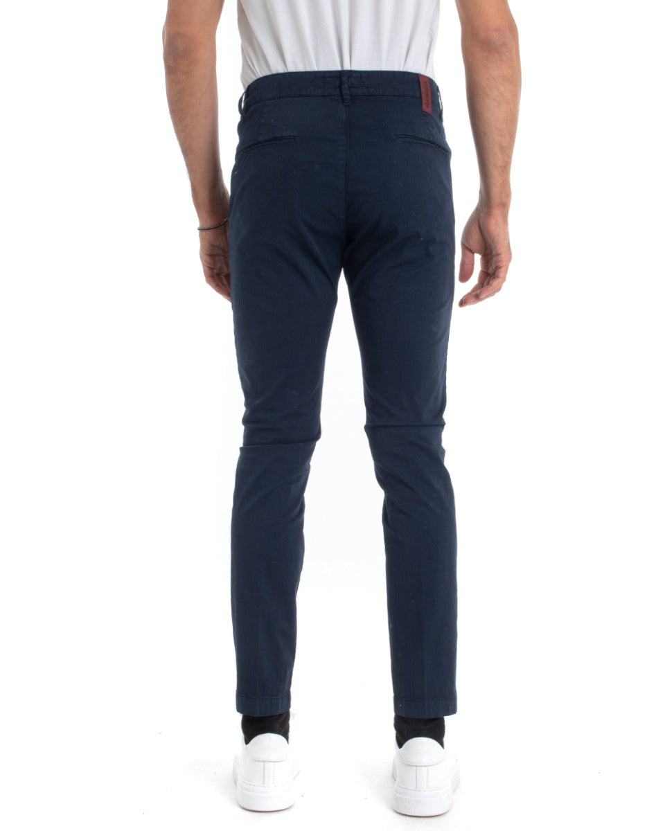 Pantaloni Uomo Cotone Tasca America Chinos Sartoriale Slim Fit Casual Blu GIOSAL-P5704A