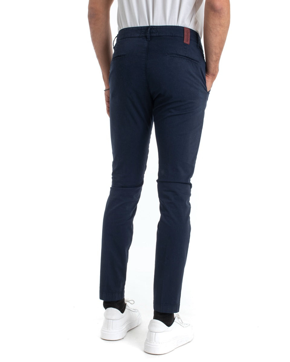 Pantaloni Uomo Cotone Tasca America Chinos Sartoriale Slim Fit Casual Blu GIOSAL-P5704A