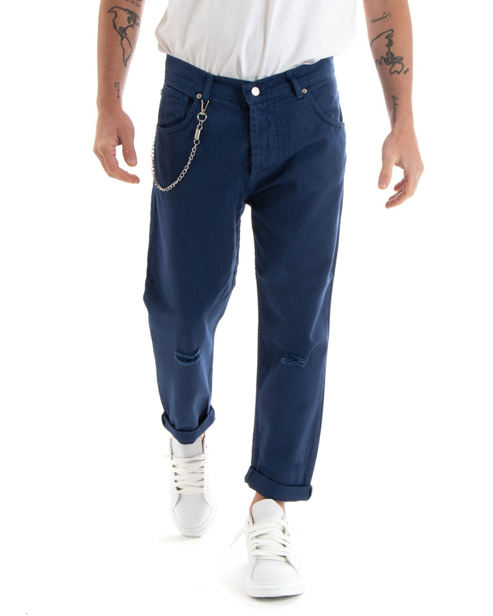 Pantaloni Jeans Uomo Loose Fit Blu Con Rotture Cinque Tasche GIOSAL-P5711A