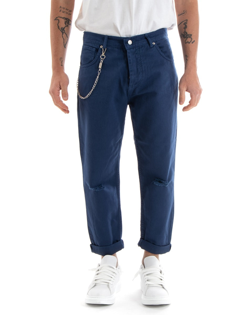 Pantaloni Jeans Uomo Loose Fit Blu Con Rotture Cinque Tasche GIOSAL-P5711A