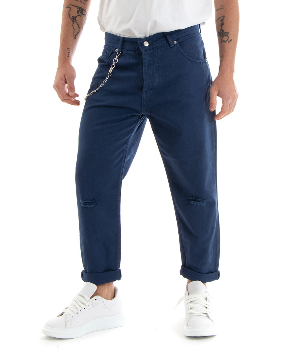 Pantaloni Jeans Uomo Loose Fit Blu Con Rotture Cinque Tasche GIOSAL-P5711A